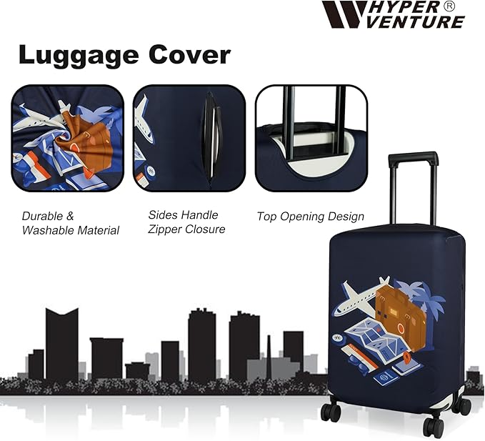 HYPER VENTURE Washable Luggage Cover - Fashion Suitcase Protector Fits 27-30 Inch Luggage (Journey, L)