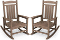 SERWALL Outdoor Rocking Chair Set of 2, HDPE Patio Rocking Chair All-Weather Porch Rocker for Balcony, Yard, Brown