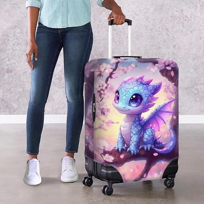 Dragon Suitcase Cover Travel Luggage Protector Washable Elastic Suitcase Covers Anti-Scratch Zip Closure Lugagge Covers for Suitcase Cherry Blossom Luggage Cover Fits 18-21 Inch, S