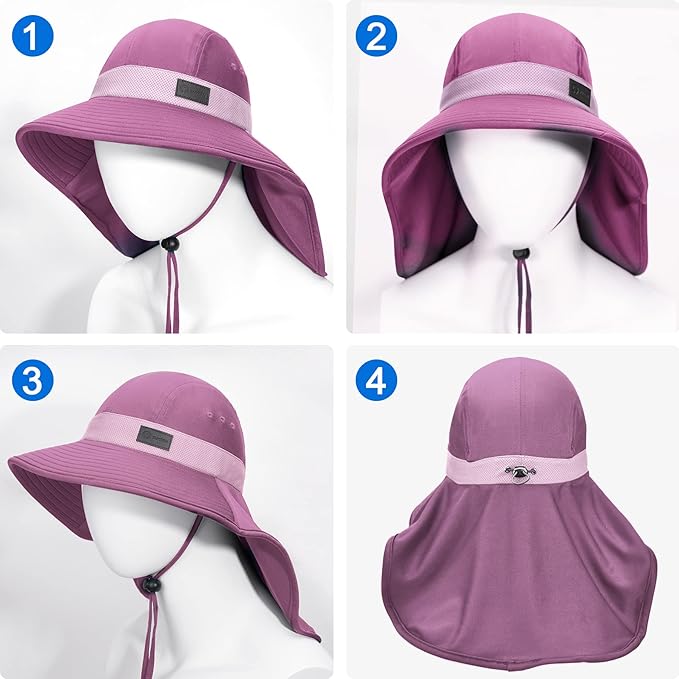 Sukeen Cooling Sun Hat for Men Women UPF50+ Wide Brim Fishing Hat with Neck Flap Adjustable Foldable Bucket Hat for Hiking