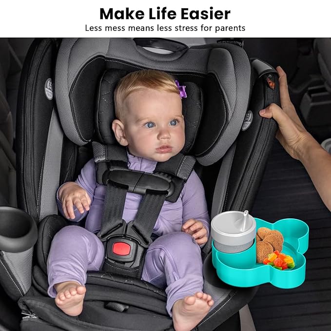 BlueOrigin Car Seat Snack Tray - Travel Tray for Kids Car Seat, Stroller, Booster and Anywhere with a Cup Holder, Toddler Road Trip Essentials Food Plate for Snacks, Toys, Entertainment (Teal)