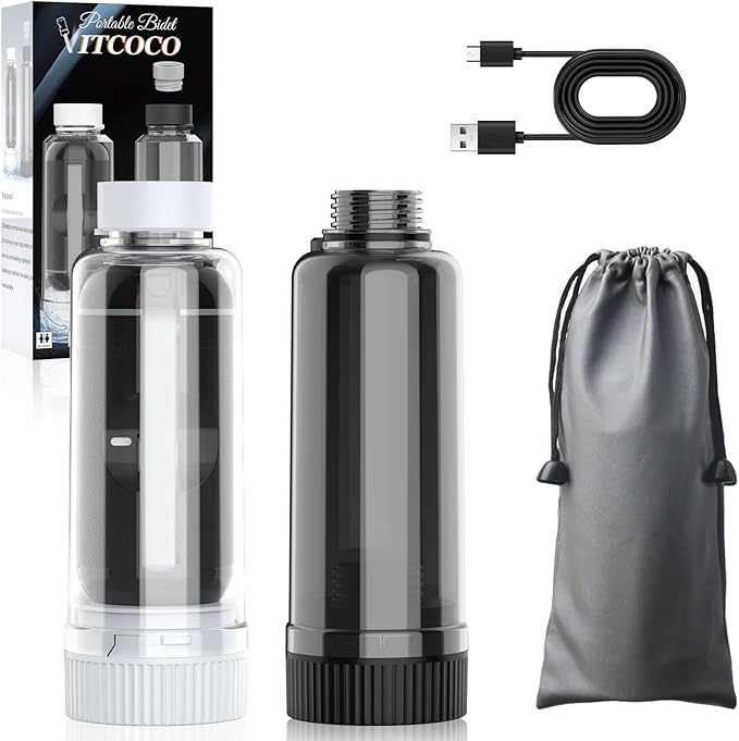 Portable Bidet for Travel, VITCOCO Electric Travel Bidet Sprayer with 2 Water Bottles and Zip Case, Rechargeable High Pressure Handheld Bidets Perfect for Personal Cleaning, Gift for Women,Friend,etc.