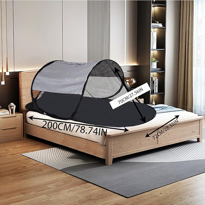 CMINGJ Large Pop Up Mosquito Tent, Portable Foldable Mosquito Net with Bottom for Bed, Camping, Travel, Patio, Suitable for Outdoor Indoor (78 * 28 * 27inch) (Gray Bottom & Gray Top)