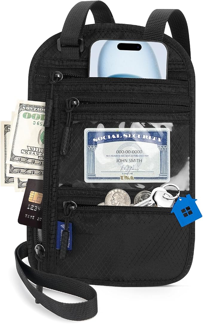 Passport Holder For Travel Family: Neck Wallet Passport Pouch Travel Document Organizer Porta Pasaporte Multiple Passport Holder Rfid Blocking, 5.9in x 9.25in, Black, W-2024