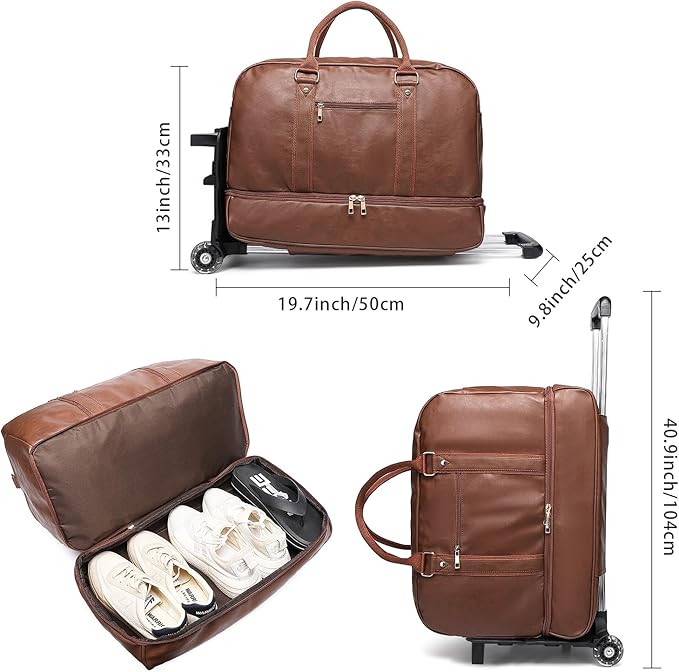 seyfocnia Rolling Duffle with Wheels, Duffle Bag for Travel Women Carry On Luggage Wheeled Overnight Weekender Bag Men