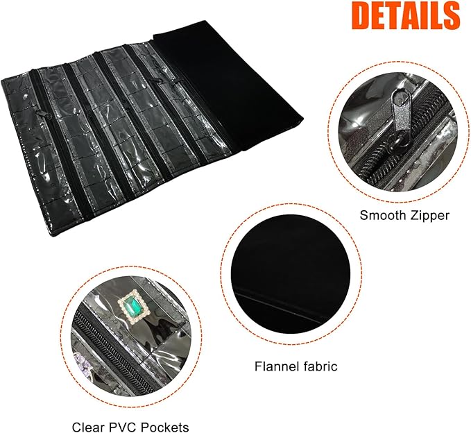Travel Jewelry Roll Bag Portable Organizer Pouch With Grids&PVC Cover Storage Bags for Necklace, Bracelet, Bracelet,Ring, Badge, Pendant