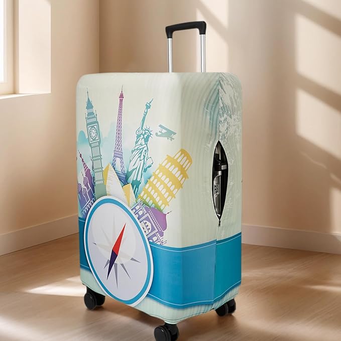 WUJIAONIAO Travel Luggage Cover Baggage Suitcase Cover Protector Skins 18-32 Inch (compass, S (for 18-20 inch luggage))