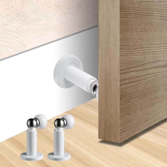 Door Stoppers – Heavy Duty Magnetic Door Stopper for Wall & Bottom of Door – Premium Adjustable Door Stop with Heavy-Duty Windproof Design, Constructed with SUS304 Stainless Steel (White)