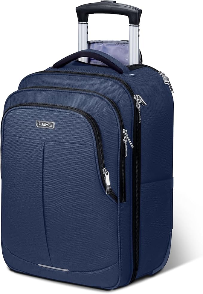 Rolling Backpack for Adults,17 Inch Waterproof Carry-on Backpack with Wheels, Wheeled Backpack Carry-on Luggage, Travel Backpack for Men Women， Trolley Laptop Backpack， Navy Blue Medium