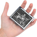Cute and Stylish Metal Pill Box - Compact Portable Pill Organizer with 8 Compartments, Food-Grade Divider, Ideal for Travel, Vitamins, Jewelry, Cosmetics (Skeleton Drummer)