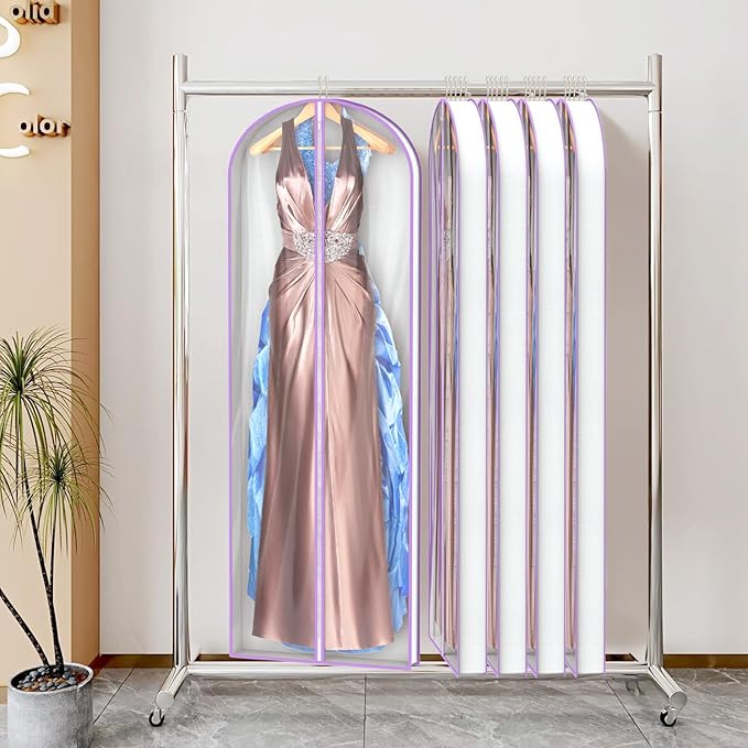 Zilink Breathable Dress Bags for Gowns 72" Clear Wedding Dress Garment Bag Dress Bags for Hanging Clothes with 4" Gussted for Long Evening Dresses, Fur Coat, Long garment Bags for Gowns, Set of 2