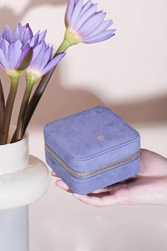 S.Leaf Mini Travel Jewelry Case - Portable Organizer Box for Women (Suede Touch, Dust Lavender)
