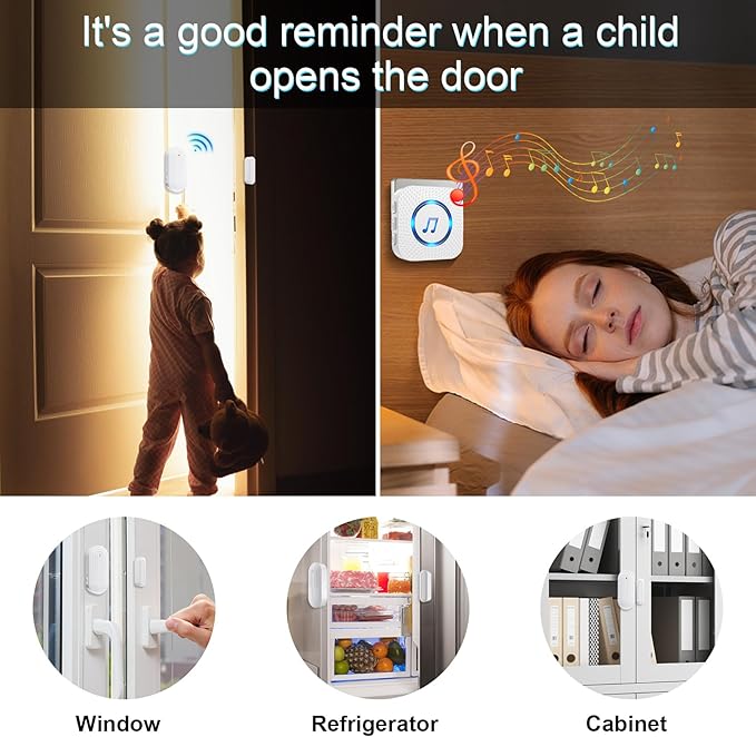 SanJie Door Chime, Door Open Contact Sensor Alarm with 500 FT Range,55 Chimes 5 Adjustable Volume for Business/Store/Home/Office When Entering 3 Sensors + 1 Receiver