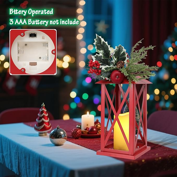 Christmas Decorative Lanterns 2 Pack Outdoor Lantern 13.5" Waterproof Battery Powered LED Hanging Lanterns with Flamessless Candle for Front Porch, Entrance, Indoor, 2 Pack