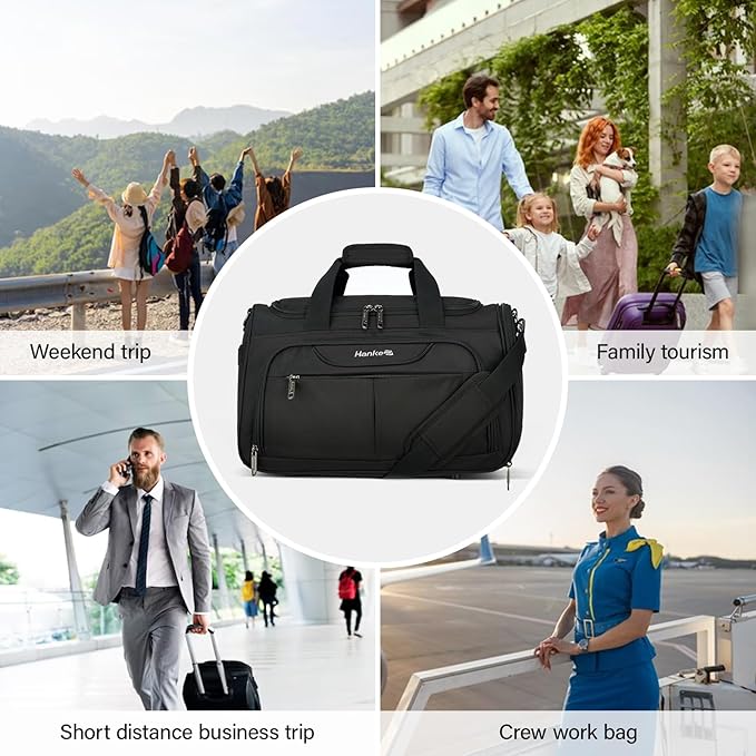 Hanke Underseat Carry On luggage Bags for Travel, Foldable Travel Bags for Women, Soft Lightweight Personal Item Travel Bag Small Carry On Bags for Airplanes, Travel Tote Bags for Women Men.（Black）