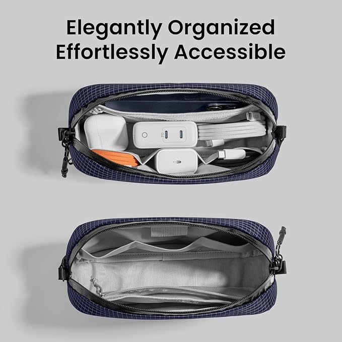 tomtoc Electronics Organizer Travel Case Performance, Water Resistant Bag Cable Tech Pouch Accessories, Carry Storage for Cord, Phone, Cables, Airpods, USB Flash Drive, Daily Items