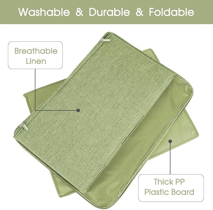 ANMINY 2PCS Storage Bins with Zipper Lids 51.9 Qt Lidded Fabric Storage Boxes Baskets Cubes with Handles Collapsible Washable Cotton Linen Closet Shelf Clothes Organizer - Green, Extra Large
