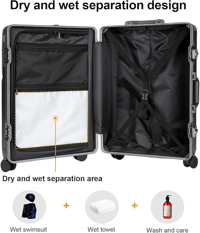 Zipperless Luggage, 22x14x9 Aviation Certified, Polycarbonate Aluminum Hardshell, Expandable Carry-On Luggage with Spinner Wheels, Hardshell Luggage, 20 Inch Cabin