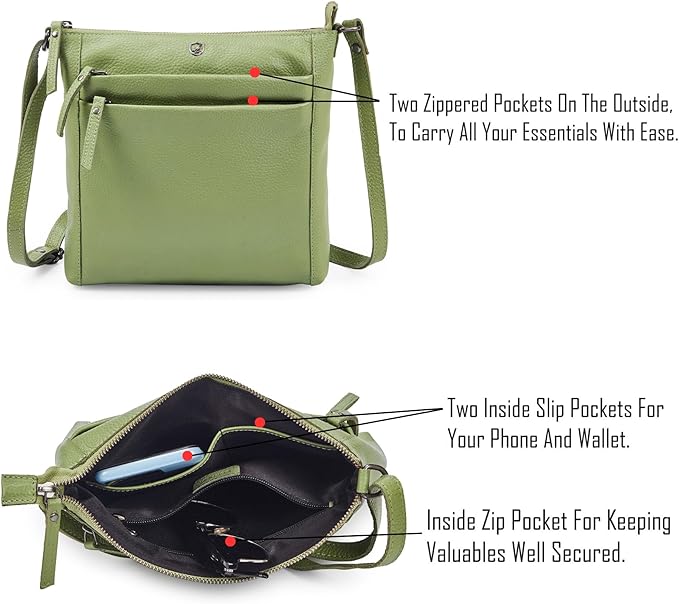 Small Soft Genuine Leather Crossbody Purse Women’s Sling Crossover Shoulder Travel Handbag with Triple Zipper