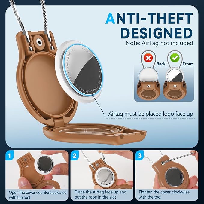 Waterproof Airtag Holder,2 Pack Airtag Case with Secure Lock,Airtags Keychain for Apple Air tag,Anti-Lost Protective Case Air tag Accessories for GPS Item Finder Tracker Luggage,Key,Pet-Black/Brown