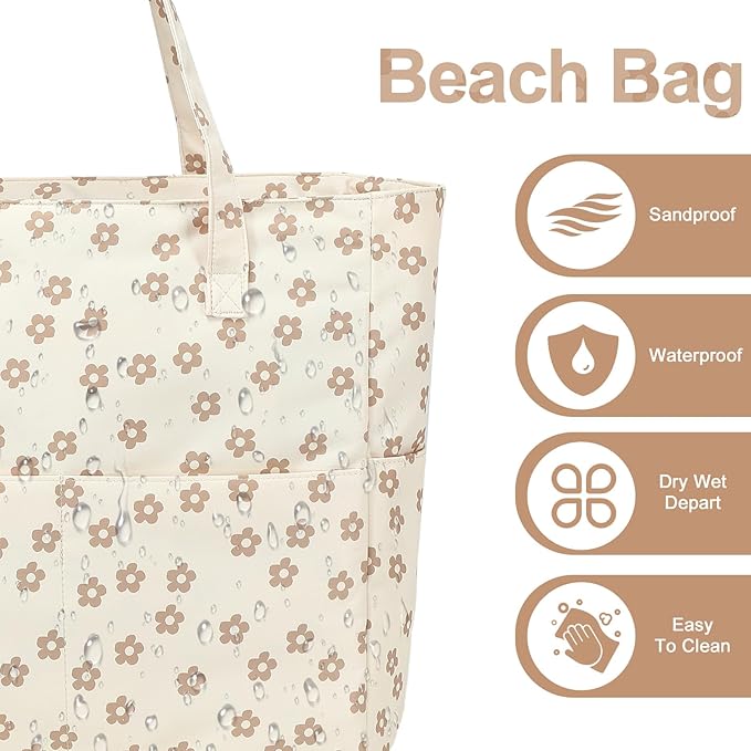 Beach Pool Bags Tote for Women Ladies Large Gym Tote Carry On Bag With Wet Compartment for Weekender Travel Waterproof