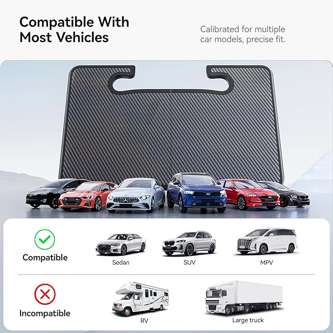 YONZEE 2-in-1 Car Steering Wheel Desk Tray & Car Seat Gap Filler Organizer – Foldable Carbon Fiber Look Table for Laptop, Eating Food, Writing – Universal Fit for Most Vehicles