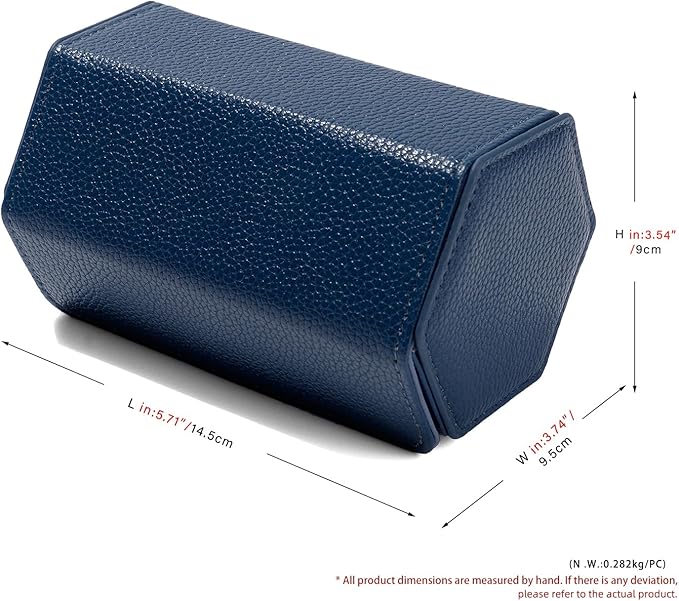 Oirlv Luxury Hexagonal Leather Watch Travel Case Watch Organizer Case for Men Portable Jewelry Storage Roll Organizer(2-Slot,Blue)