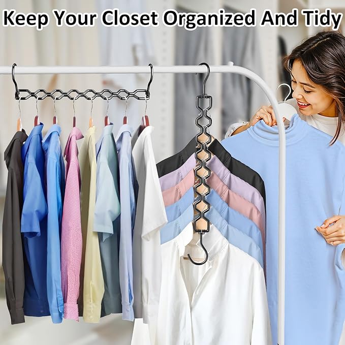 3 Pack Space Saving Hangers for Clothes, Heavy Duty 30Lbs Capacity Magic Clothes Space Saver Sturdy Metal Hanger Organizer with 360° Swivel Hook, Closet Organizers Storage Dorm Essentials Black