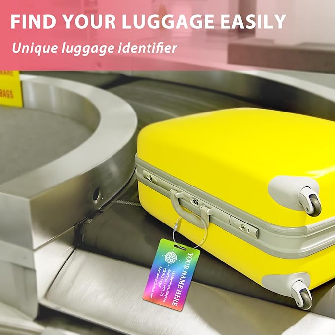 Personalized Luggage Tags for Suitcases (2/4/6/8 Pack) - Custom Engraved Metal Travel Tag, Customizable Pattern/Name/Text for Bags Backpacks Suitcases