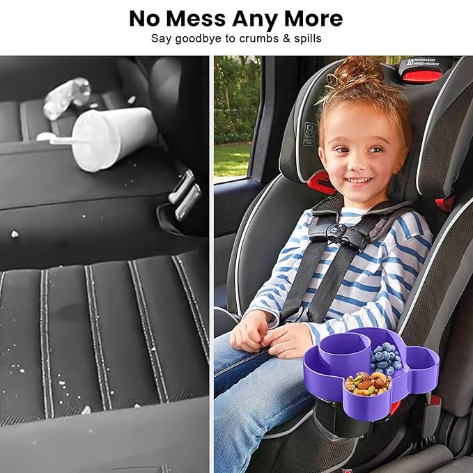 BlueOrigin Car Seat Snack Tray - Travel Tray for Kids Car Seat, Stroller, Booster and Anywhere with a Cup Holder, Toddler Road Trip Essentials Food Plate for Snacks, Toys, Entertainment (Purple)