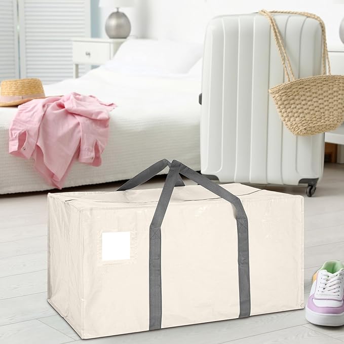 8 Pack Extra Large Moving Bags Heavy Duty Packing Bags with Extra Long Handles and Zippers Storage Totes for College Students Room Dorm Essentials Packing Supplies(Beige)