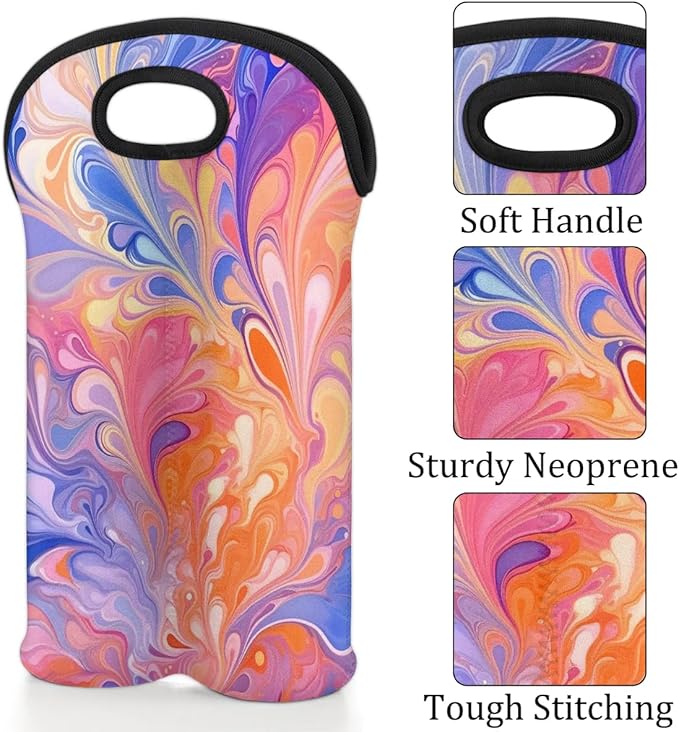 Wine Carrier Tote Personalized Bag for 2 Bottles - Neoprene Wine Bottle Holder with Carry Handle, Wine Protective Bag Insulated Bag Beer Cans Water Bottle Holder for Travel Picnic,Style4
