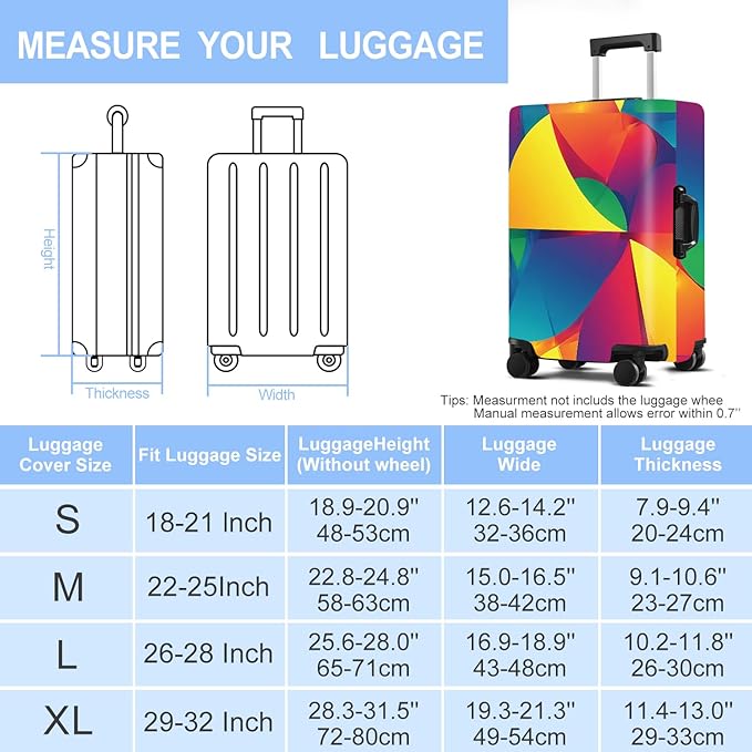 Luggage Cover Washable Suitcase Protector Anti-Scratch,Stretchable Fit for 20-34Inch Luggage Durable Travel Bag Cover with Zipper Closure (Multicolored, S(fits 20-22inch suitcase))