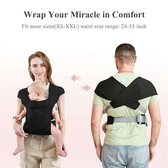 Newborn Carrier, Cozy Baby Carrier, Ergonomic Cross-Back Wrap, Hands-Free with Supportive Comfort, Black