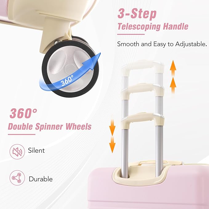 Merax Luggage Set 3 Piece Suitcase Set with Cosmetic Case Expandable Spinner Wheels Vintage Luggage Sets(Light Pink,20"+24"+28")