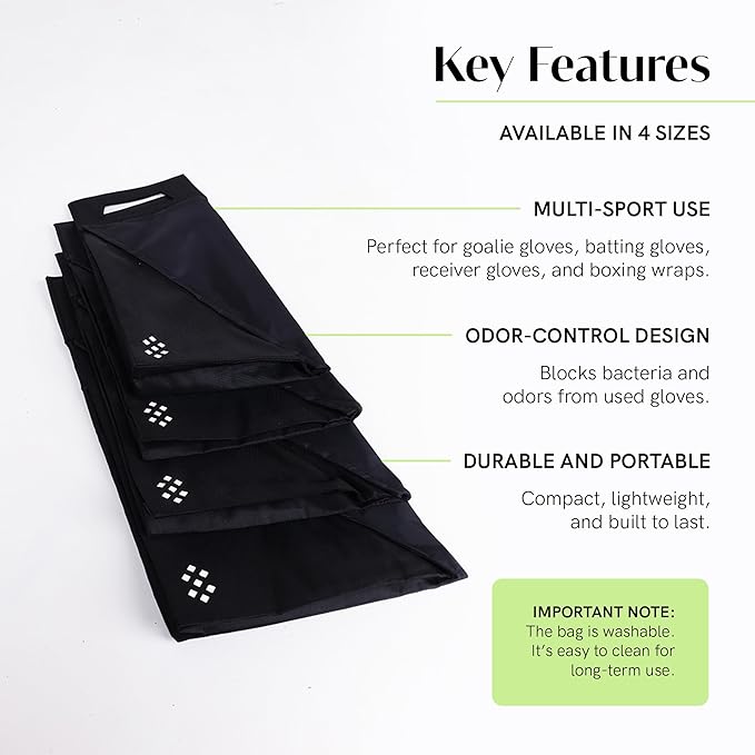 Salt Glove Bag Smell-Proof Durable Odor Containing Bag for Gloves - Medium - Water-Resistant and Easy to Clean Smell Proof Bag - Black