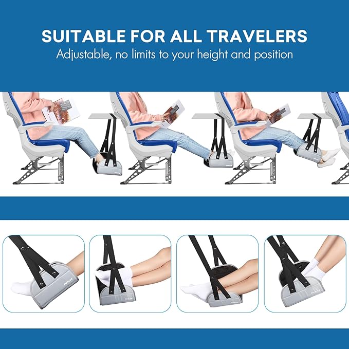 2 Pack Airplane Footrest with Comfortable No Clashing Base, Portable Foot Rest Made with Premium Memory Foam, Airplane Travel Accessories to Reduce Swelling and Soreness, Gifts for Travelers