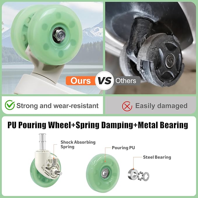 Aluminium Frame Checked-Luggage with Smooth Jelly Wheels, Hardside Zipperless Rolling Suitcase with TSA Lock (WhiteGreen, 24-Inch)