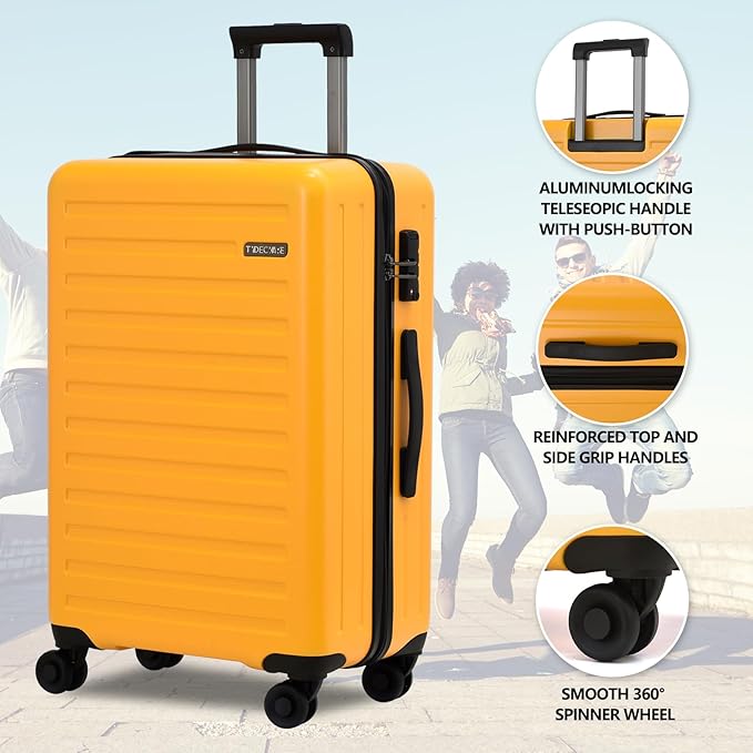 3Pcs (20/24/28) Luggage Set, HardShell Lightweight, Only 20" with Front Pocket, 21.65*15.35*7.87" Fits Overhead Cabin, 24" (26*17.7*10.2") and 28" (19.68*11.81*29.92") Checked Luggage, Orange