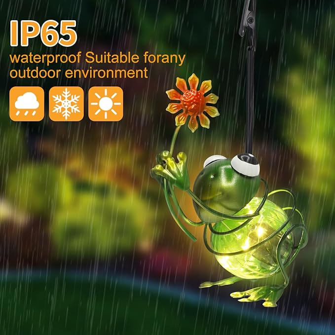 Frog Solar Outdoor Hanging Lantern Creative Small Sculpture Lights Durable Waterproof Lamp Suitable for Festivals Garden Decor Birthday Gifts for Grandma Mom Women Girl