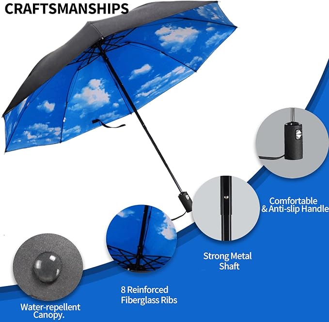 LLanxiry Compact Travel Umbrella, Mini Windproof Umbrellas for Rain & Sun, Small Lightweight Outdoor UV Umbrella, Portable Folding Umbrellas for Travel