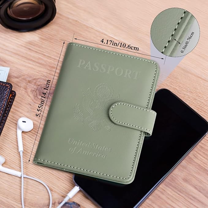 TIGARI Passport Holder for Travel Women Men, PU Leather Waterproof RFID Passport Holder Wallet Cover Case Sleeve, Family Vacation Plane Cruise Travel Document Organizer Essentials-Green