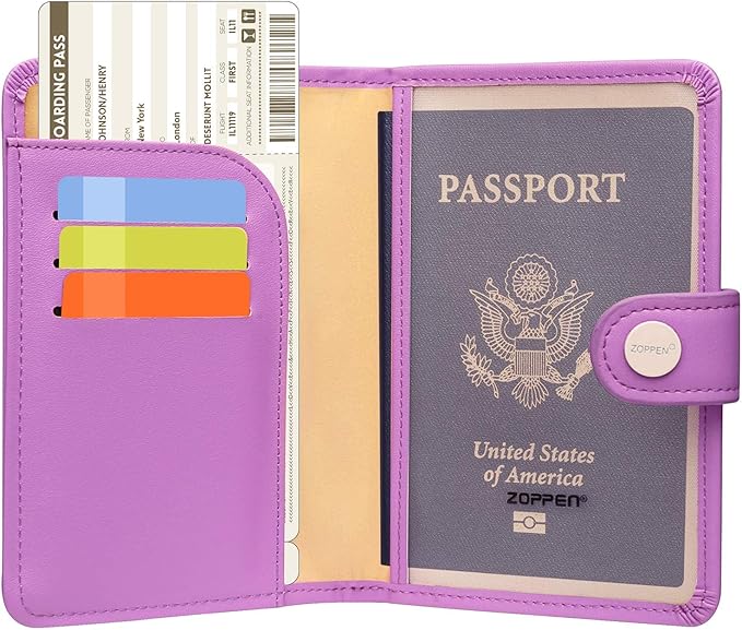 ZOPPEN Passport Holder Women, Passport Cover Travel Wallet Rfid Blocking Passport Wallet Cover Case Travel Essentials Document Organizer, Violet Purple