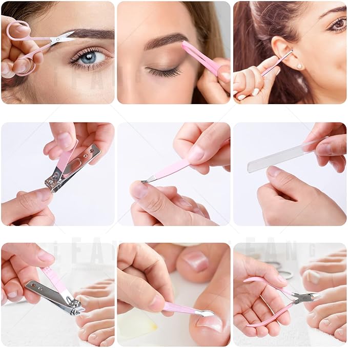 Women' Manicure Set Pedicure Kit Nail Clippers Set Fingernail Clipper Set Ingrown Toenail Nail Kit Scissor Nail Trimmer Kit 15 in 1 Travel Nail Kit Care Grooming Tools with Fine Case Gift (Pink 15)