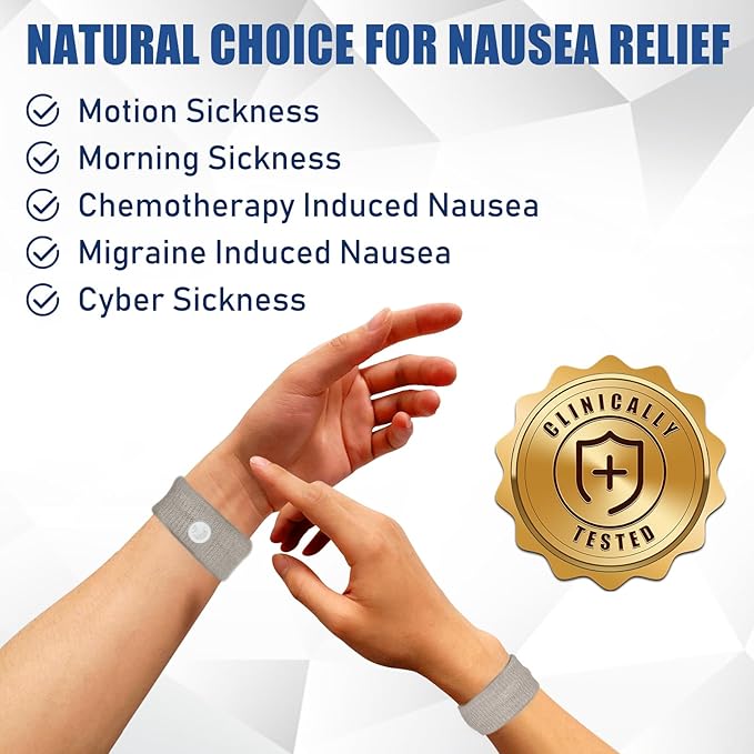Motion Sickness Bands Anti Nausea Wristband for Adult and Kids Morning Sickness Relief for Pregnant Women Acupressure Nausea Relief for Car, Sea, Air Sickness - 3 Pairs Grey, Black, Blue