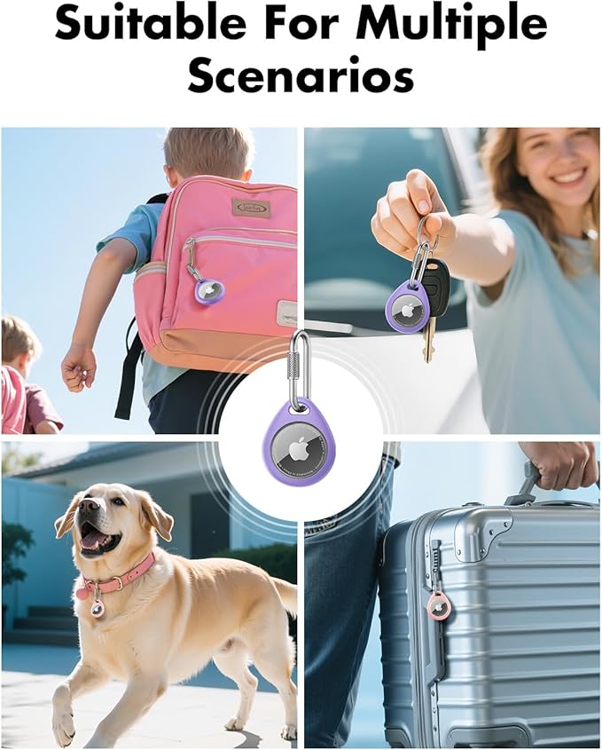 UNBREAKcable AirTag Holder for Apple - 4 Pack Air Tag Case [Professional Carabiner] [Waterproof] [Shockproof] TPU AirTag Keychain for Kids, Pets, Keys, Luggage, Backpacks