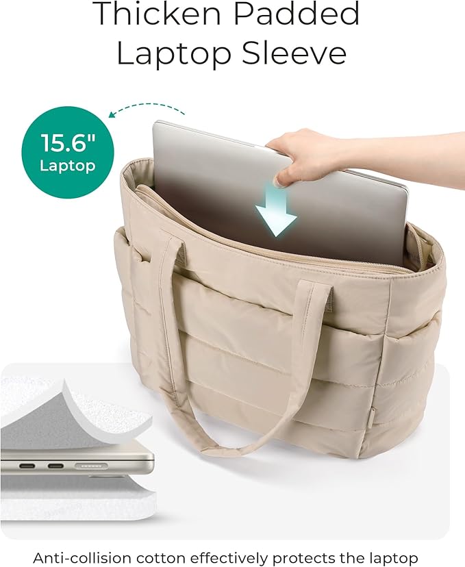BAGSMART Tote Bag for Women, Lightweight Puffy Tote Bag with Compartments Shoulder Bag Handbag for Travel, Work, Gym,