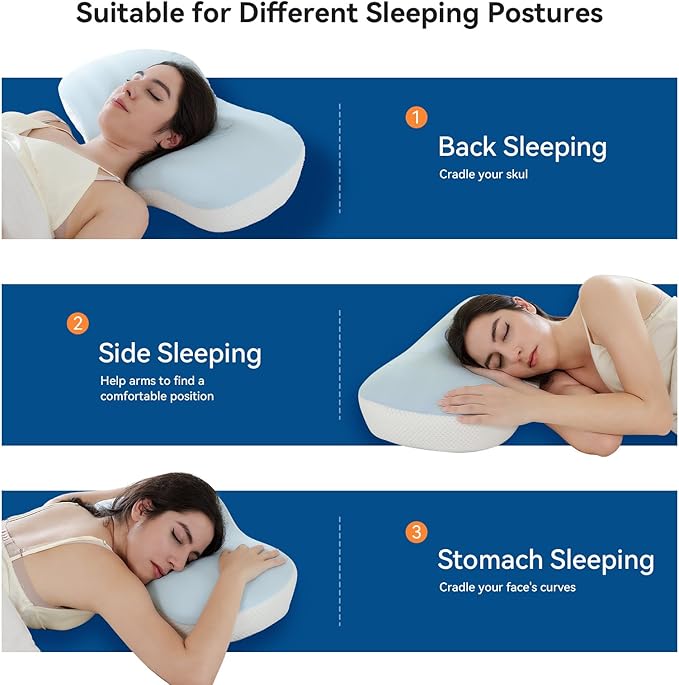 Cervical Neck Pillow - Ergonomic Memory Foam Pillow for Side, Back & Stomach Sleepers, Orthopedic Contour Pillow with Dual Height & Breathable Pillowcase(Grey)