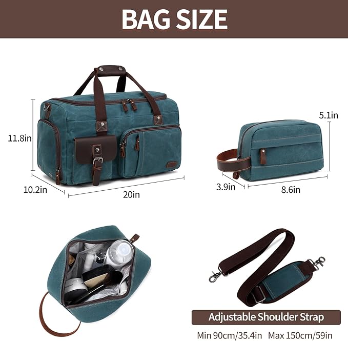 Travel Duffle Bag Weekender Bag with Shoe Compartment Overnight Bag for Men Travel Bag Carry on Luggage Dark Green