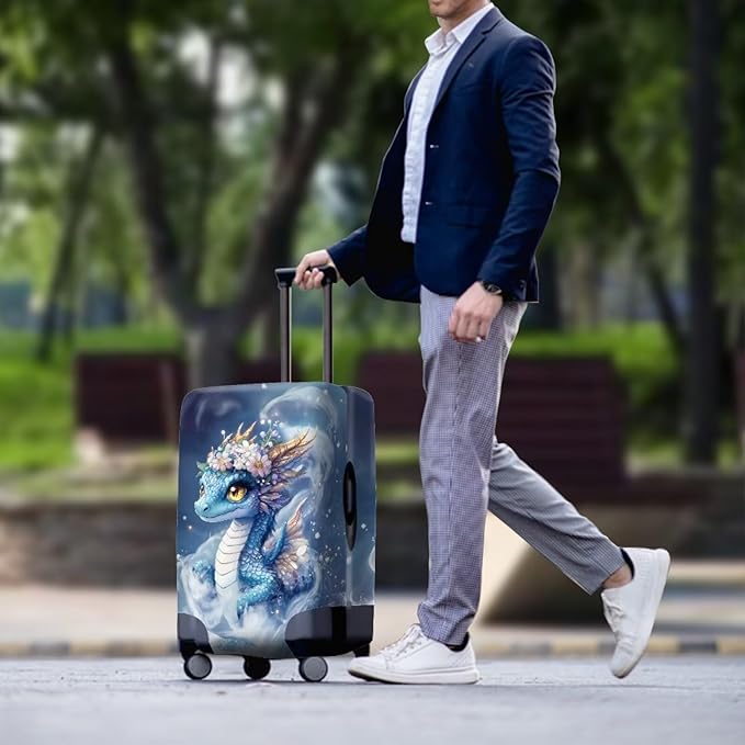 Dragon Luggage Cover Universal Fit 26-29 Inch Anti-Slip Elastic Spandex Suitcase Cover with Invisible Zippers Washable Baggage Case Scratch Resistant Travel Suitcase Protector